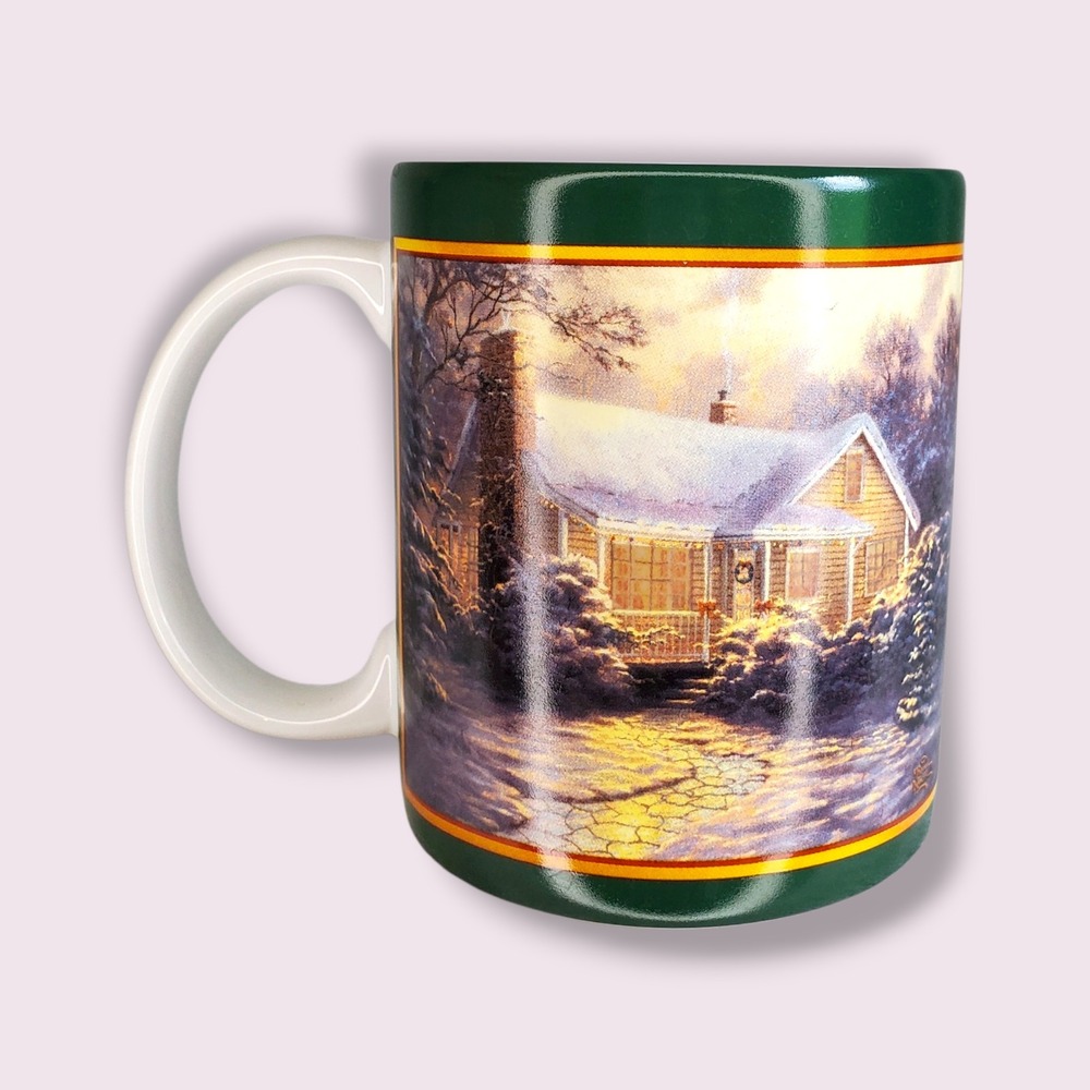 Thomas Kinkade Christmas Cottage Mug 2007 Painter of Light Green Winter Cabin
